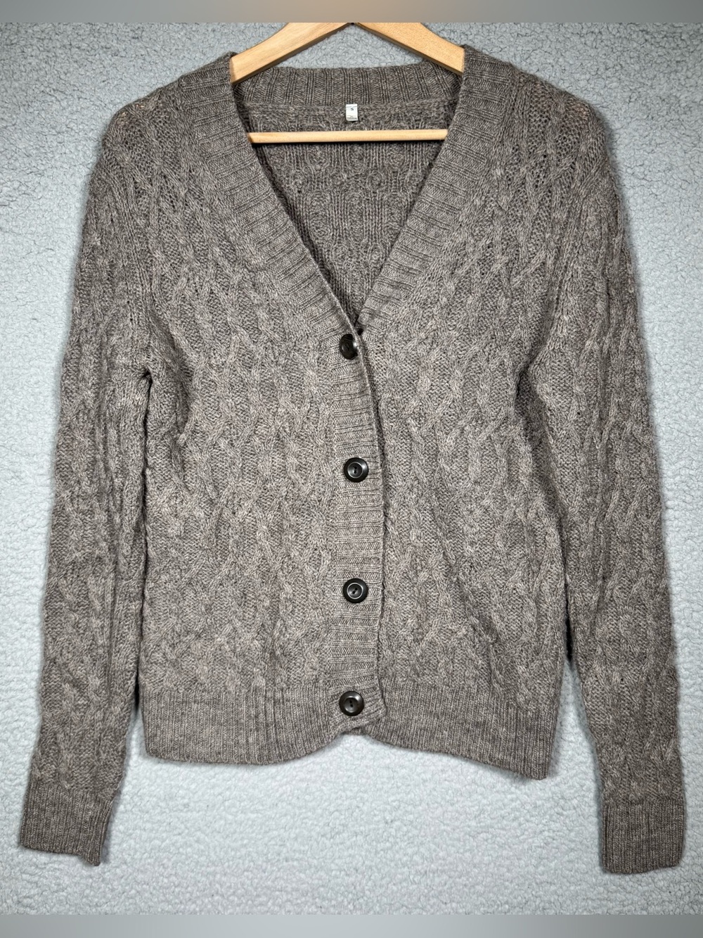 MUJI Women’s 100% Wool Cable Knit Brown Cardigan Sweater - S